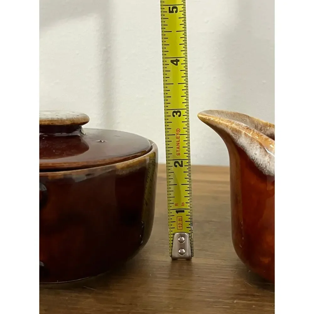 Vintage Brown Drip Glaze‎ Creamer and Sugar Bowl Set MCM Farmhouse Kitchen Decor